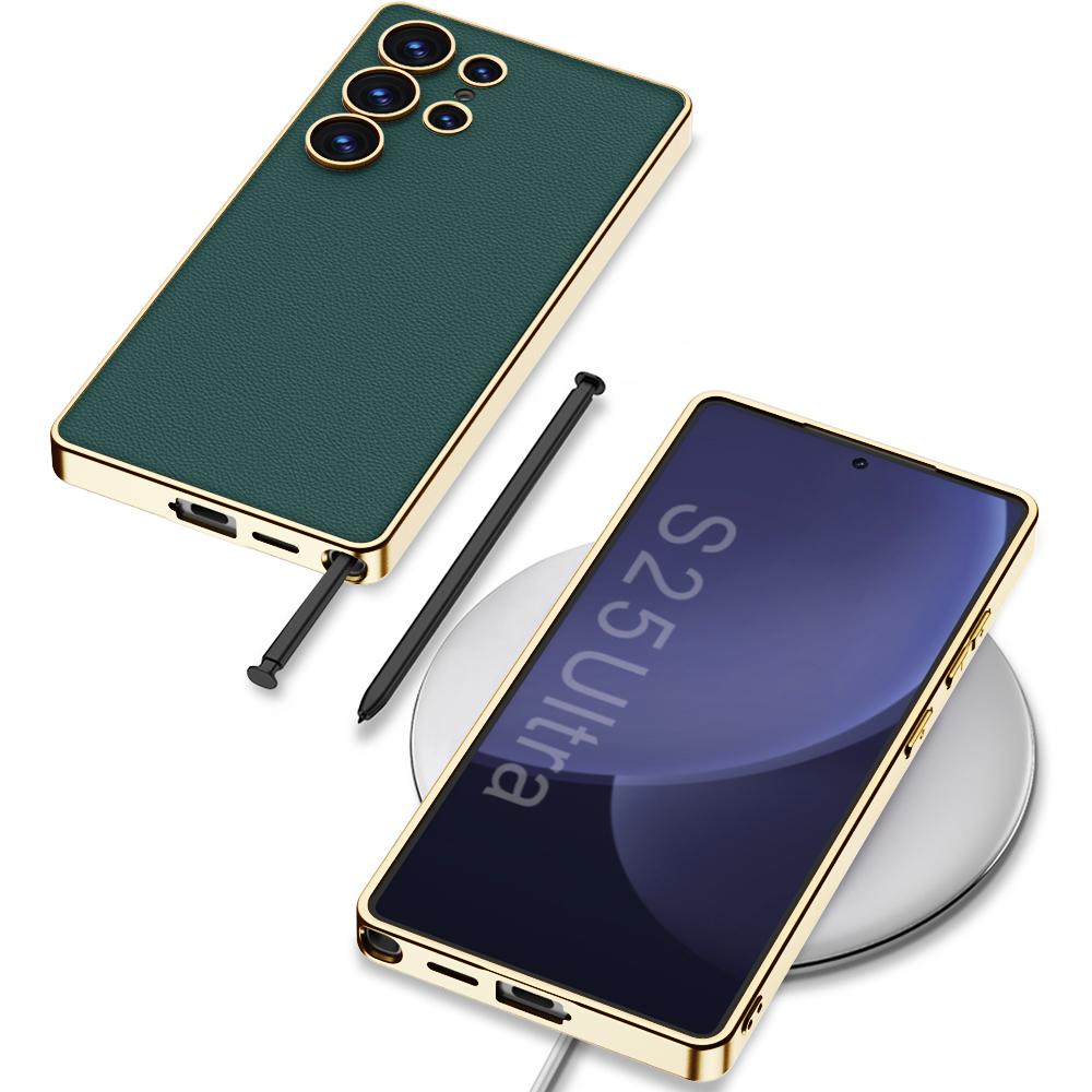 Роскошный чехол для телефона S25Ultra из веганской кожи с гальваническим покрытием для Samsung Galaxy S24 S25 Ultra, мягкий бампер из ТПУ, противоударная защитная задняя крышка