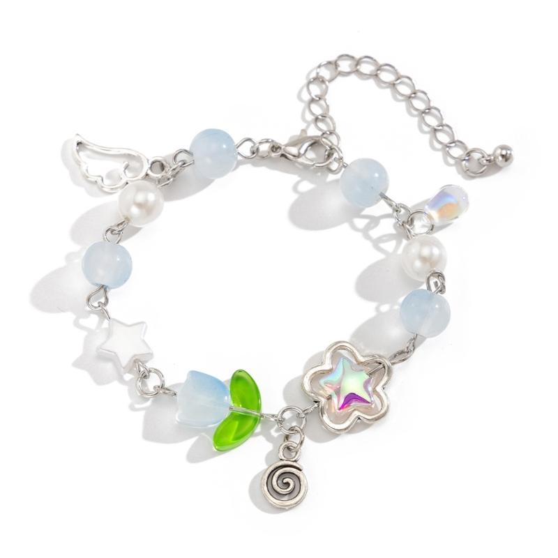 Модный браслет ручной работы с цветочными кисточками, цепочка с цветочным узором и бусинами, регулируемая длина, браслет, ювелирные изделия для женщин