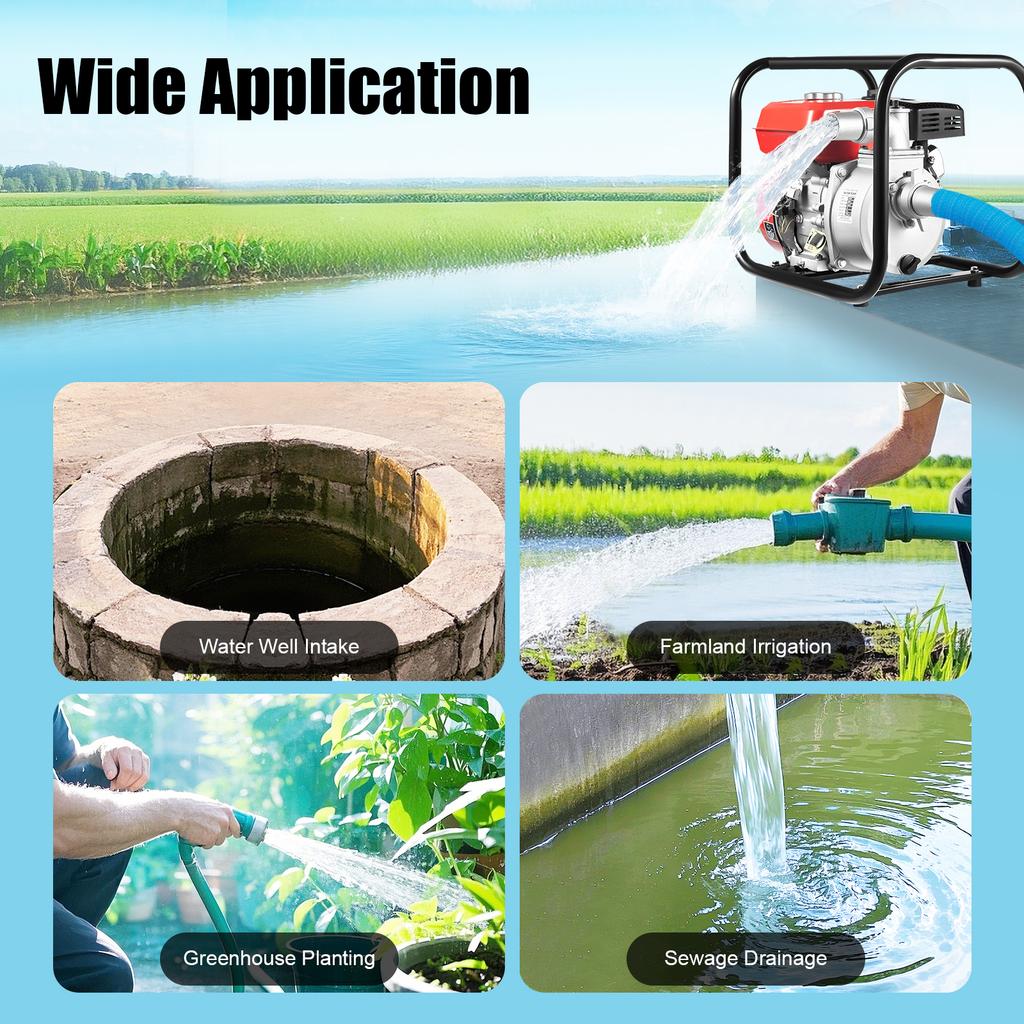 7.5HP Trash Water Transfer Pump - 212cc 4-Stroke Gas Powered Irrigation Pump 2" Port with  23ft Suction & Hose