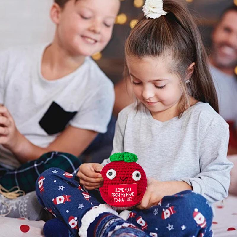 1/3Pcs Tomato Handmade Frend's Gifts Funny Doll With Card Knitted Crochet Room Decoration Positive Energy