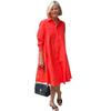 Women's Solid Color Quarter Sleeve Lapel Simple Commuter Shirt Dress