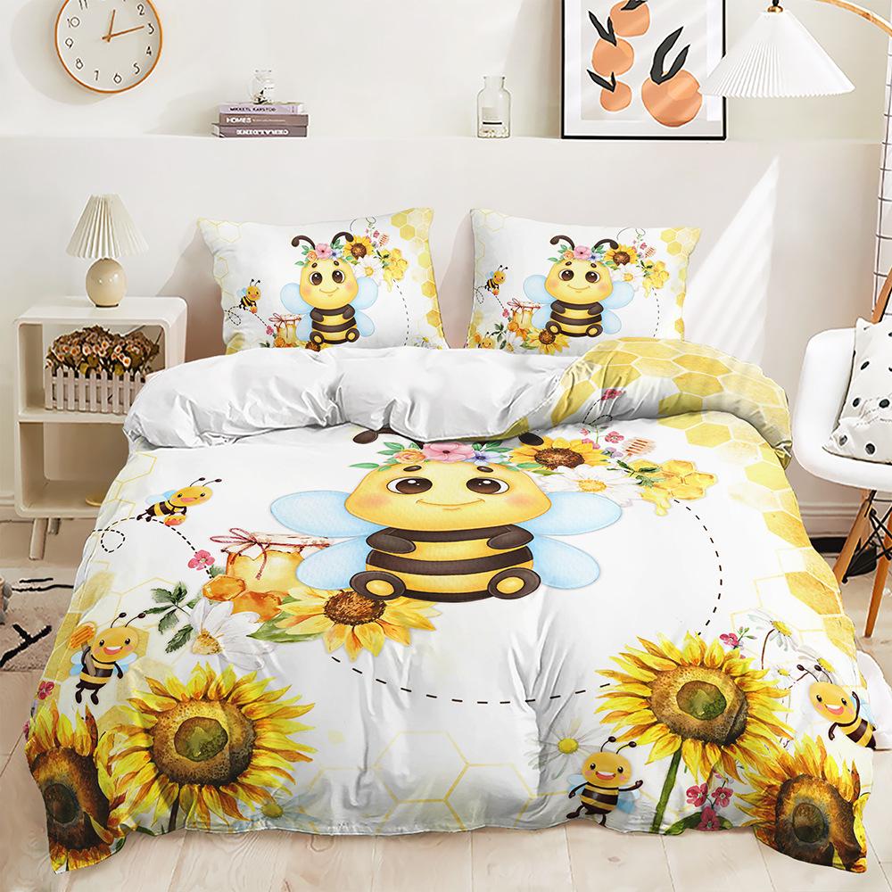 Cute Animal Bedding Kid Girl Single Double Bed Down Duvet Cover Pillowcase 2/3pc 3D Printed Soft Cover Home Textile Gift