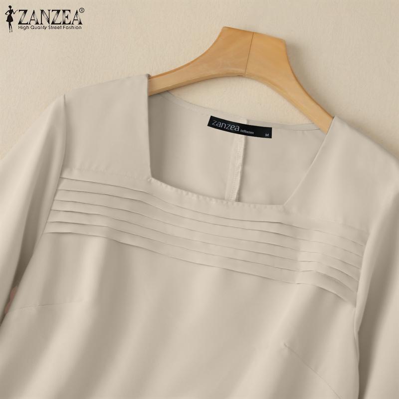 ZANZEA Женская повседневная блузка свободного кроя с квадратным воротником и коротким рукавом