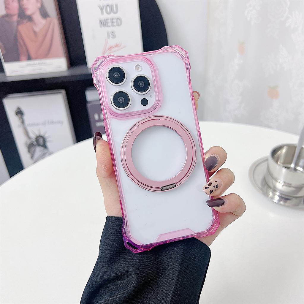 For iPhone 15 Pro Magnetic Case Ring Kickstand TPU+PC Phone Cover