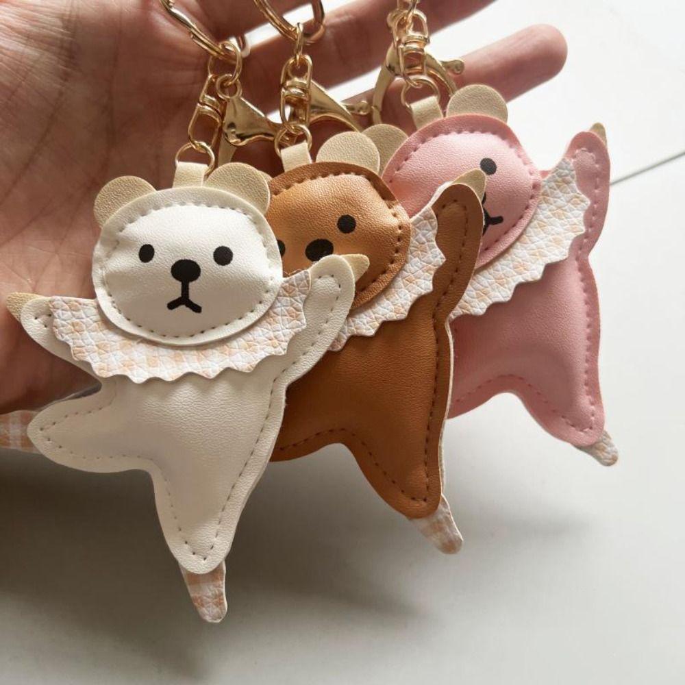 Patchwork PU Bear Pendant Animal Car Keyring Creative Ballet Bear Keychain Girl/Boy