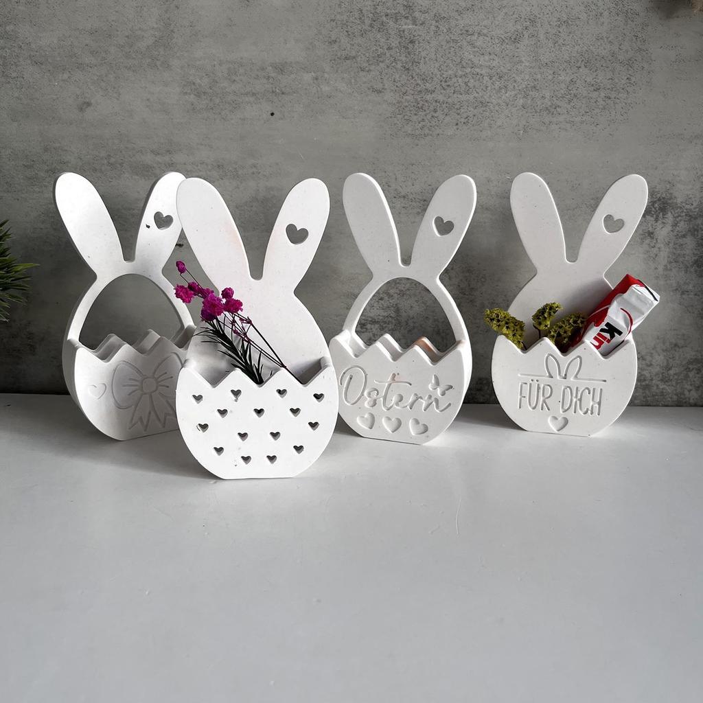DIY Easter Rabbit Egg Flower Basket Silicone Mold Wall Pendant Plaster Drip Mold for Home Easter Party Decoration