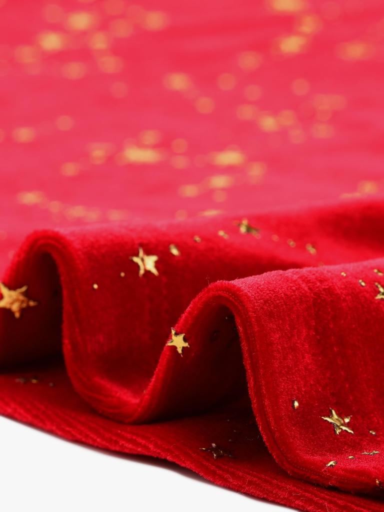 Allegra K Velvet Mini Dress, Christmas Party Dress, Star Print, Square Neck, Long Sleeves, Wine Red, Women's, Size L