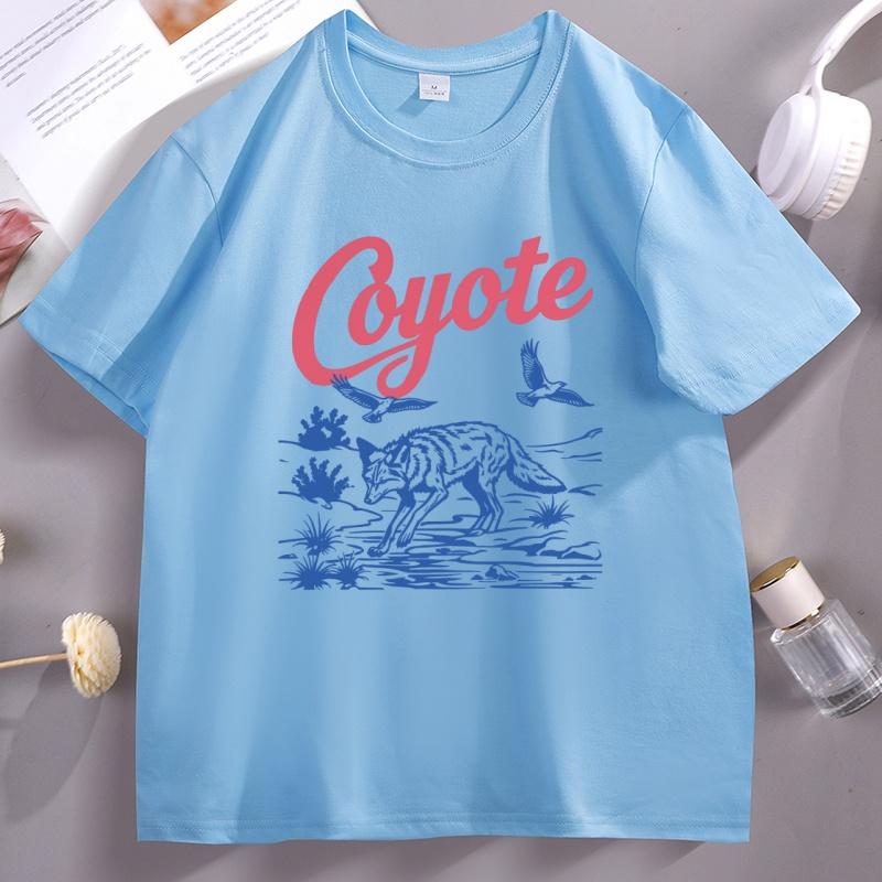 Retro Coyote TShirt Vintage Western Nature T Shirt Desert Wildlife Graphic T Shirts Tee Shirt Homme Cotton Comfortable Unisex