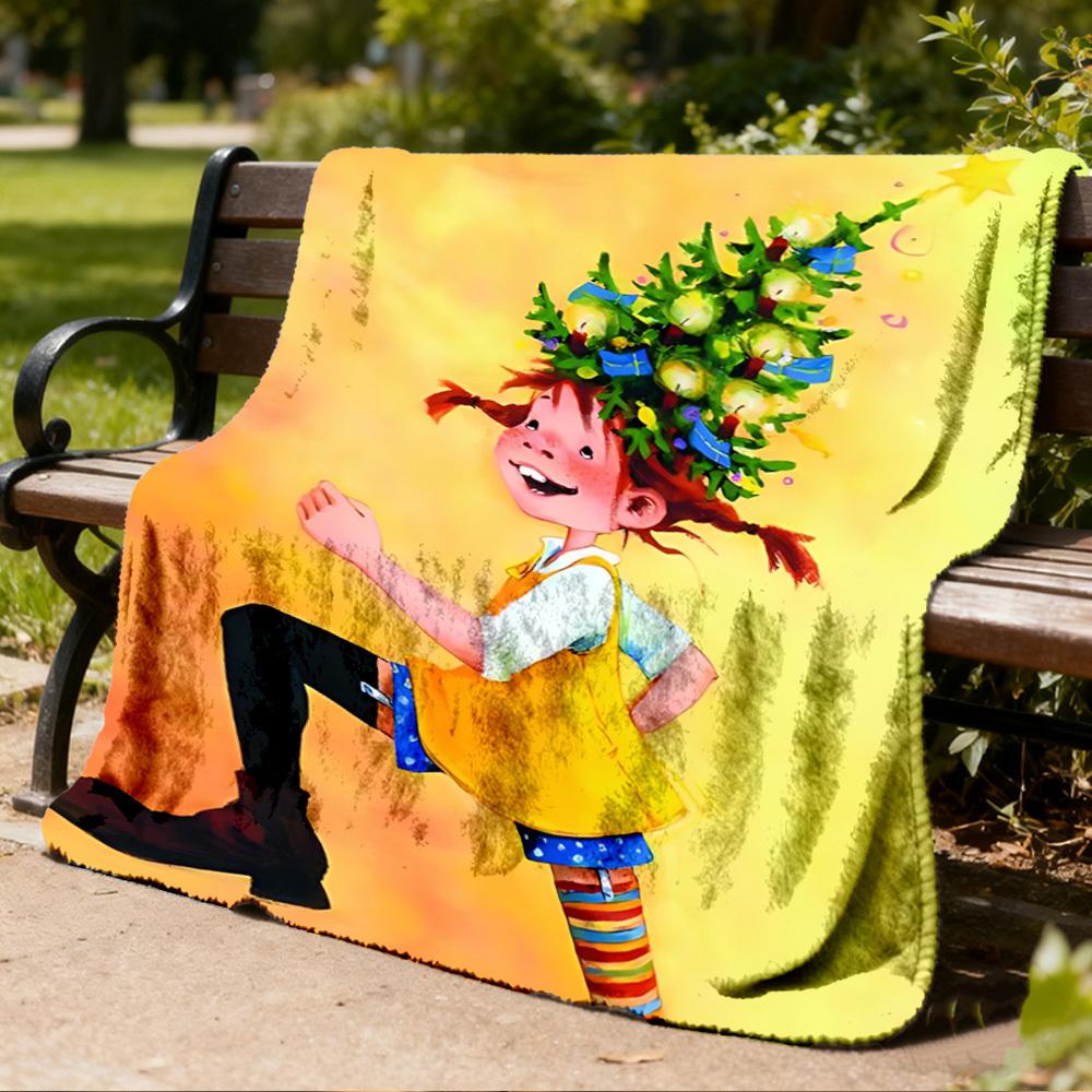 1pc Pippi Longstocking Outdoor Personalized Flannel Blanket, Soft, Lightweight Personalized Flannel Blanket, Digital Printing,