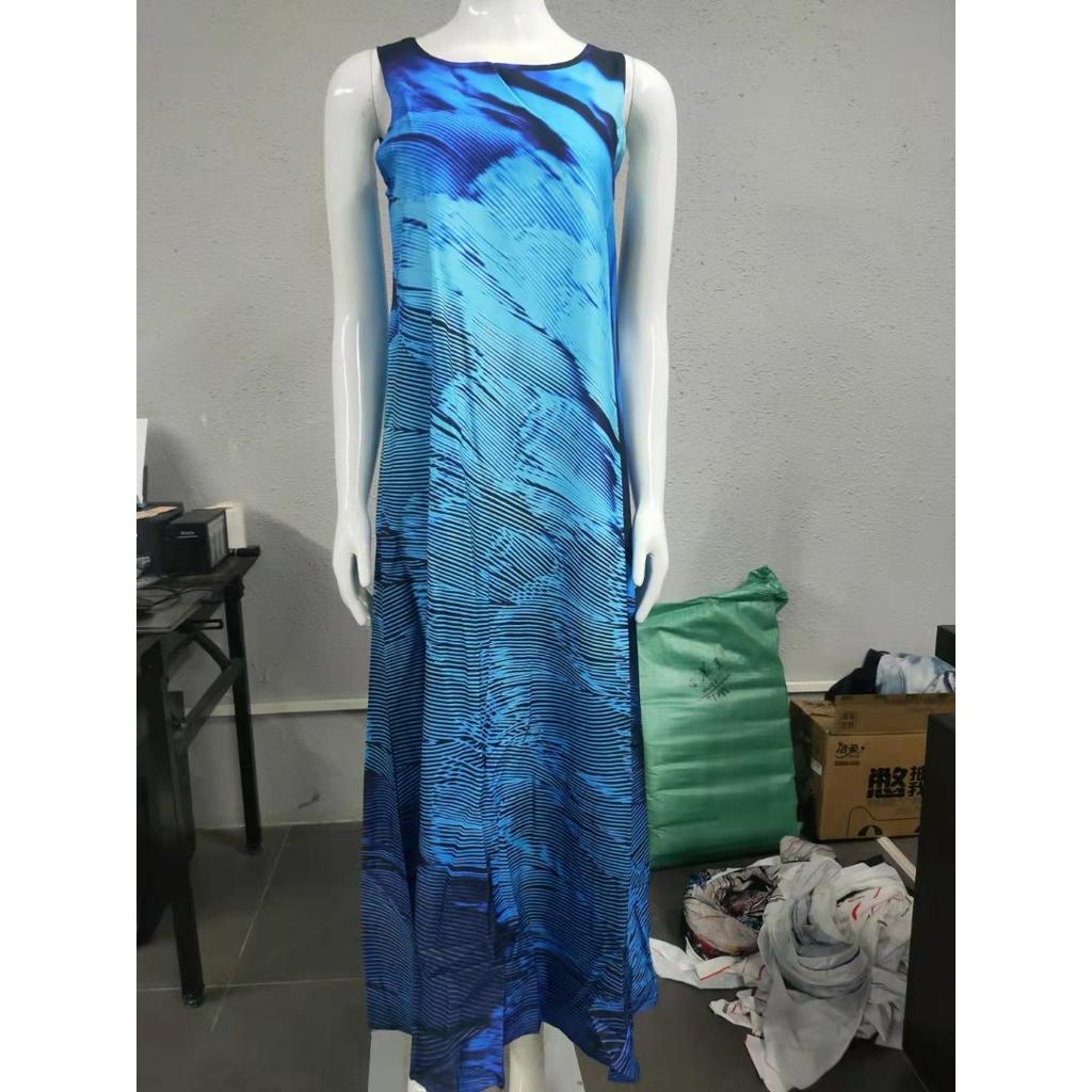 GMXIA Summer Positioning Flower Round Neck Sleeveless Loose Print Dress Long Skirt Women