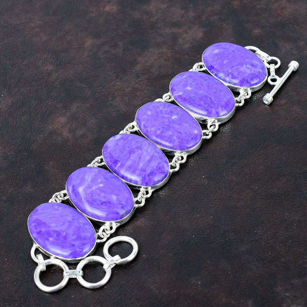 Браслет из чароита Оригинальный драгоценный камень Ювелирные изделия ручной работы Удивительный браслет Браслет из стерлингового серебра 925 пробы Регулируемый браслет-цепочка Подарок на помолвку