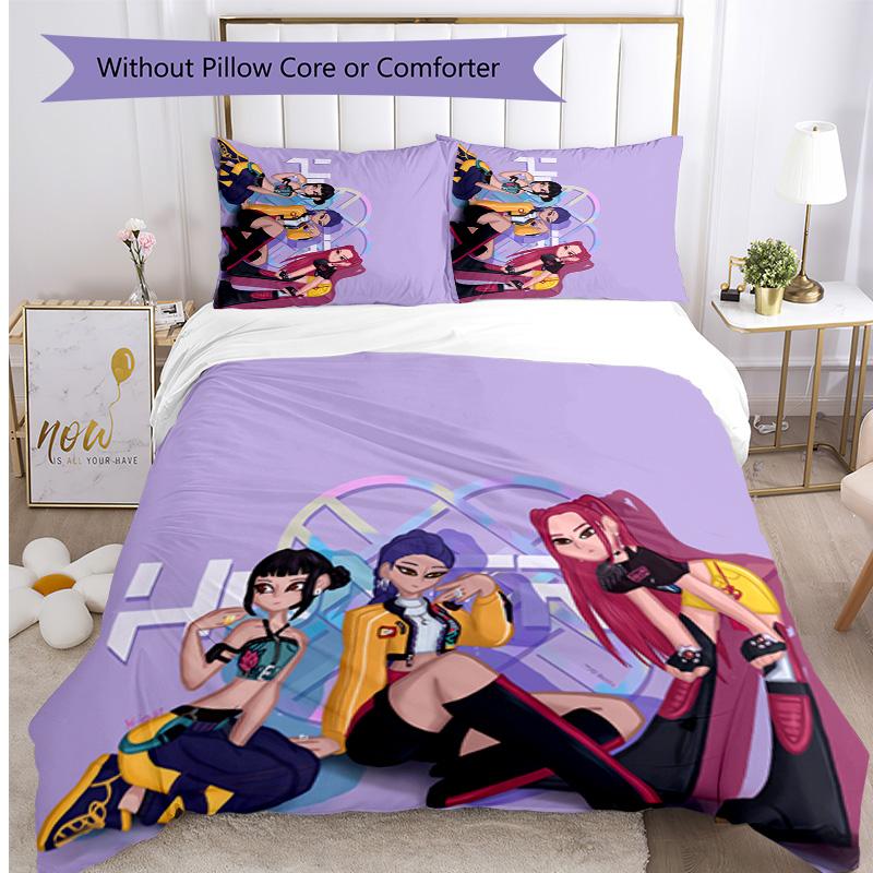 Kpop Demon Hunters Pattern Printed 3PCS Bedding Set, Soft Skin-Friendly Washable Duvet Cover & Pillowcases Set