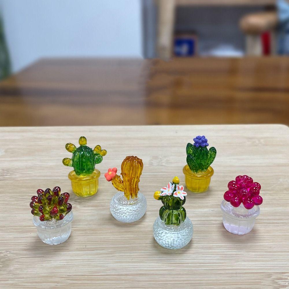 Transparent Fleshy Cactus Bonsai Decor Resin Crafts Simulated Cactus Car Computer Decoration