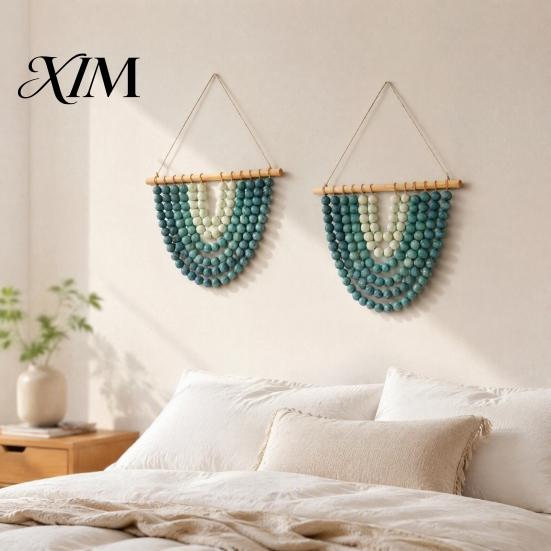 Living Room Wall Adornment Boho Chic Wooden Beads Garland Hanging Tapestry, Natural-Inspired Home Nursery Decor for Bedroom Entryway Apartment & Dorm