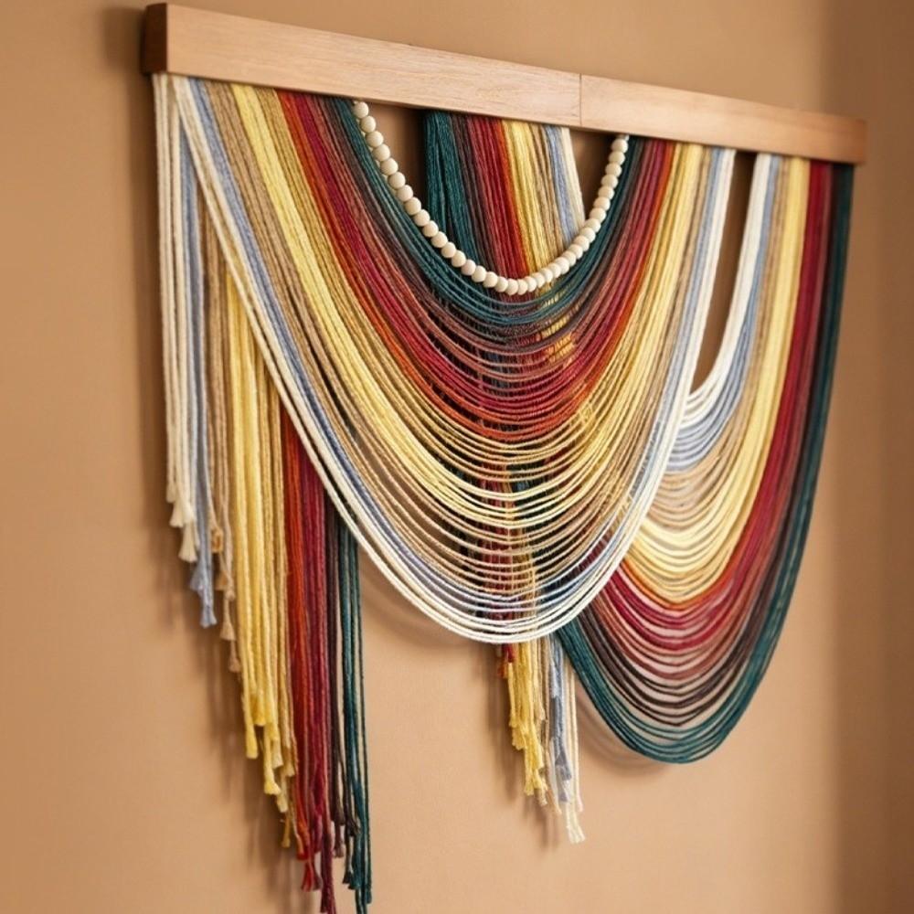Wall Art Bohemian Wall Decor Wooden Macrame Wall Hanging Handmade Tassel Tapestry Household