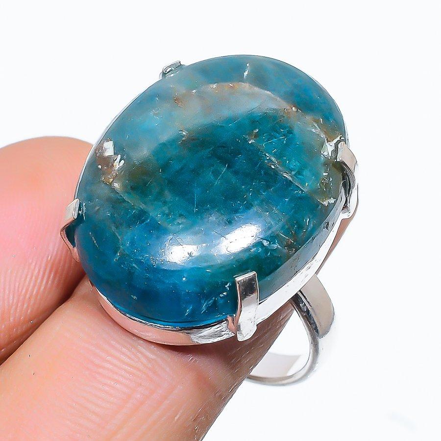 Подарочное кольцо из стерлингового серебра 925 пробы с натуральным неоновым синим апатитом, размер 8 i5Q53