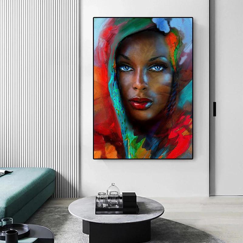Голубые глаза, абстрактная африканская женщина, холст, картина, черная женщина, постеры, принты, настенные художественные картинки для гостиной, Настенный декор, Cuadros