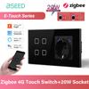 BSEED 1/2/3/4-клавишный сенсорный выключатель Zigbee, стекло с USB-C, EU розетки 20 Вт, умный настенный выключатель, сенсорный экран, подсветка, серия E