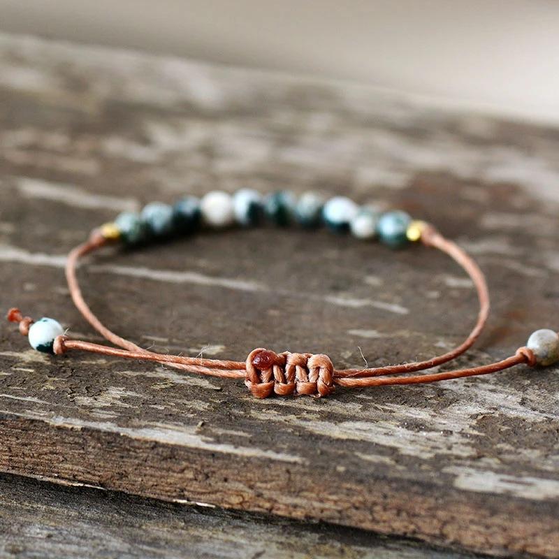 Браслеты из мохового агата в этническом стиле, плетеные вручную кристальные браслеты на веревочке для женщин, тканые регулируемые ювелирные изделия оптом