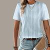 Fashionable Women's Blue Line Printed T-shirt Fun Casual O-neck Short Sleeved T-shirt Summer Women's T-shirt