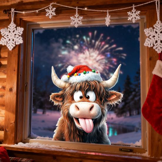 Набор рождественских наклеек Легко снимаются Мультяшные наклейки на окна в форме животных Украшение для дома, вечеринки, фестиваля, Рождества