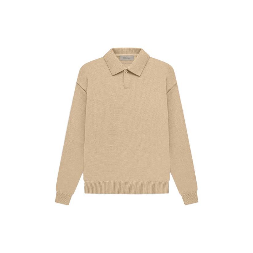 Fear of God Essentials SS23 Вязаный Лонгслив Поло Мужские Топы Песочный Белый FOG-SS23-041