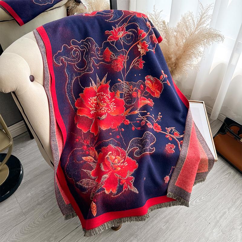 Осенне-зимняя двухсторонняя цветная масляная живопись, утолщенный теплый шарф, защитная шаль для шеи в кондиционируемом помещении