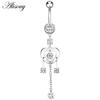 Alisouy 1pc Surgical Steel Crystal Zircon Flower Heart Leaf Bow-knot Dangle Button Navel Piercing Ring Belly Ring Body Jewelry