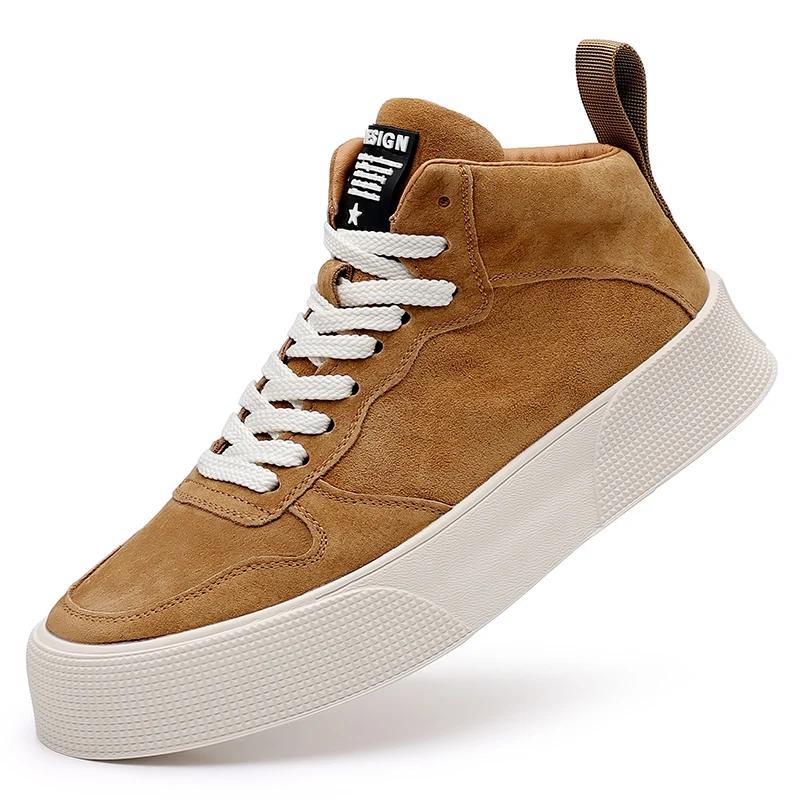 FashionItalian Men Retro Genuine Leather Shoes Thick Sole Mid Top Couple Ankle Boots Casual Autumn/Winter Outdoor Boots Round Toe Boots