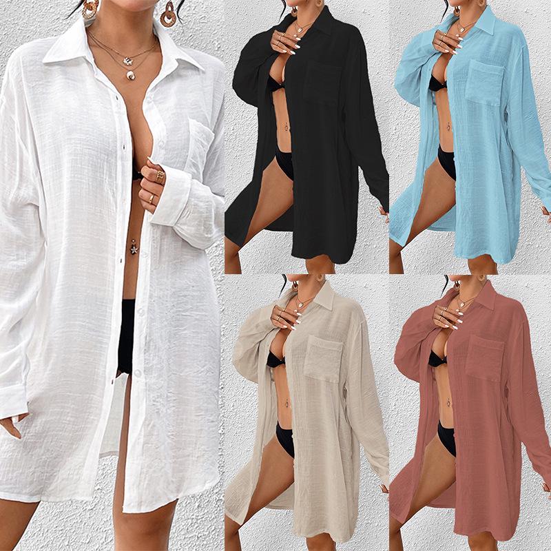 European-American Cotton Print Loose Plus Size Long Dress Beach Cover-Up Robe Style