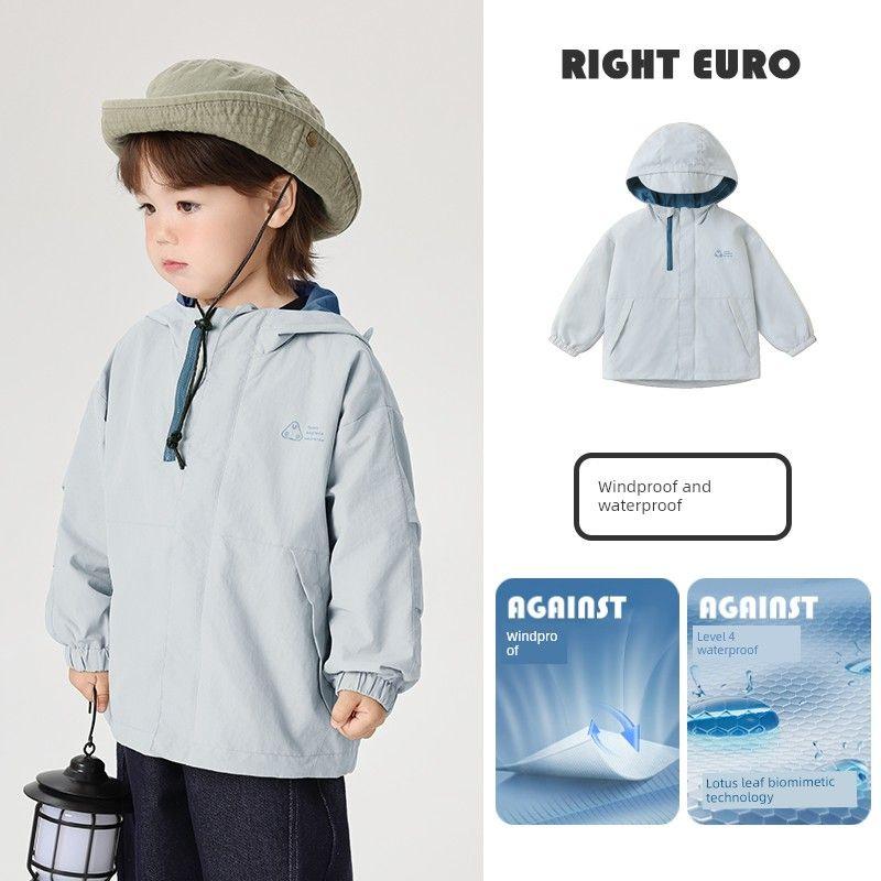 Right European Boys' Windproof Jacket 2026 Spring and Autumn New Casual Waterproof Hooded Clothing Children's Wear Baby Top