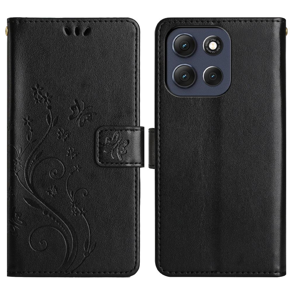For Motorola Moto G56 5G Leather Wallet Case Butterfly Flower Imprint Phone Cover with Strap