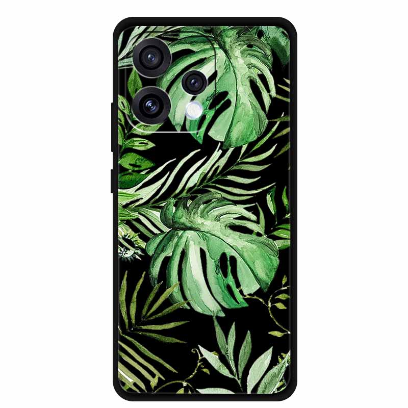 Чехол для Oppo Reno15 5G Цветочный Черный Силиконовый Мягкий Защитный Задний Чехол для Oppo Reno 15C 2025 Чехол для Телефона Coque Мультяшные Ракушки