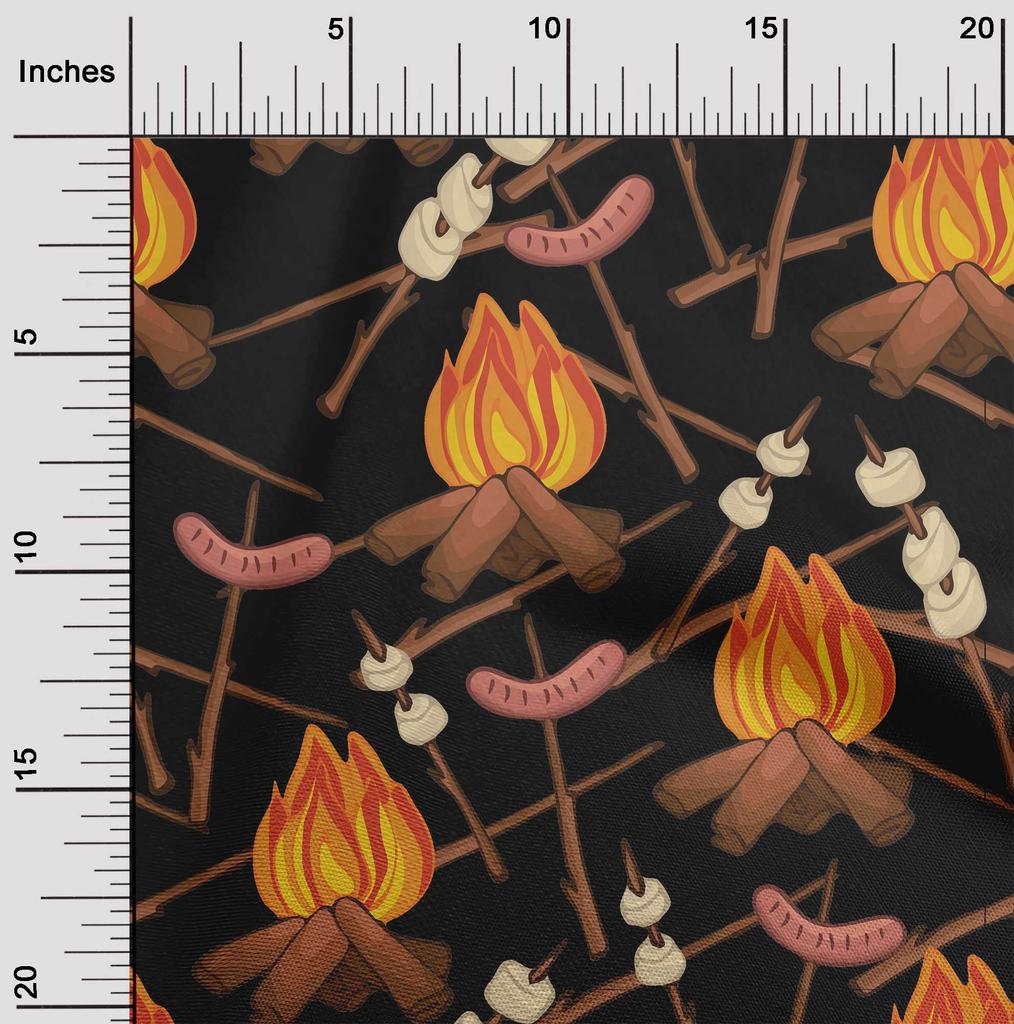 oneOone Cotton Flex Black Fabric Campfire Sewing Fabric By The Yard Printed Diy Clothing Sewing Supplies 40 Inch