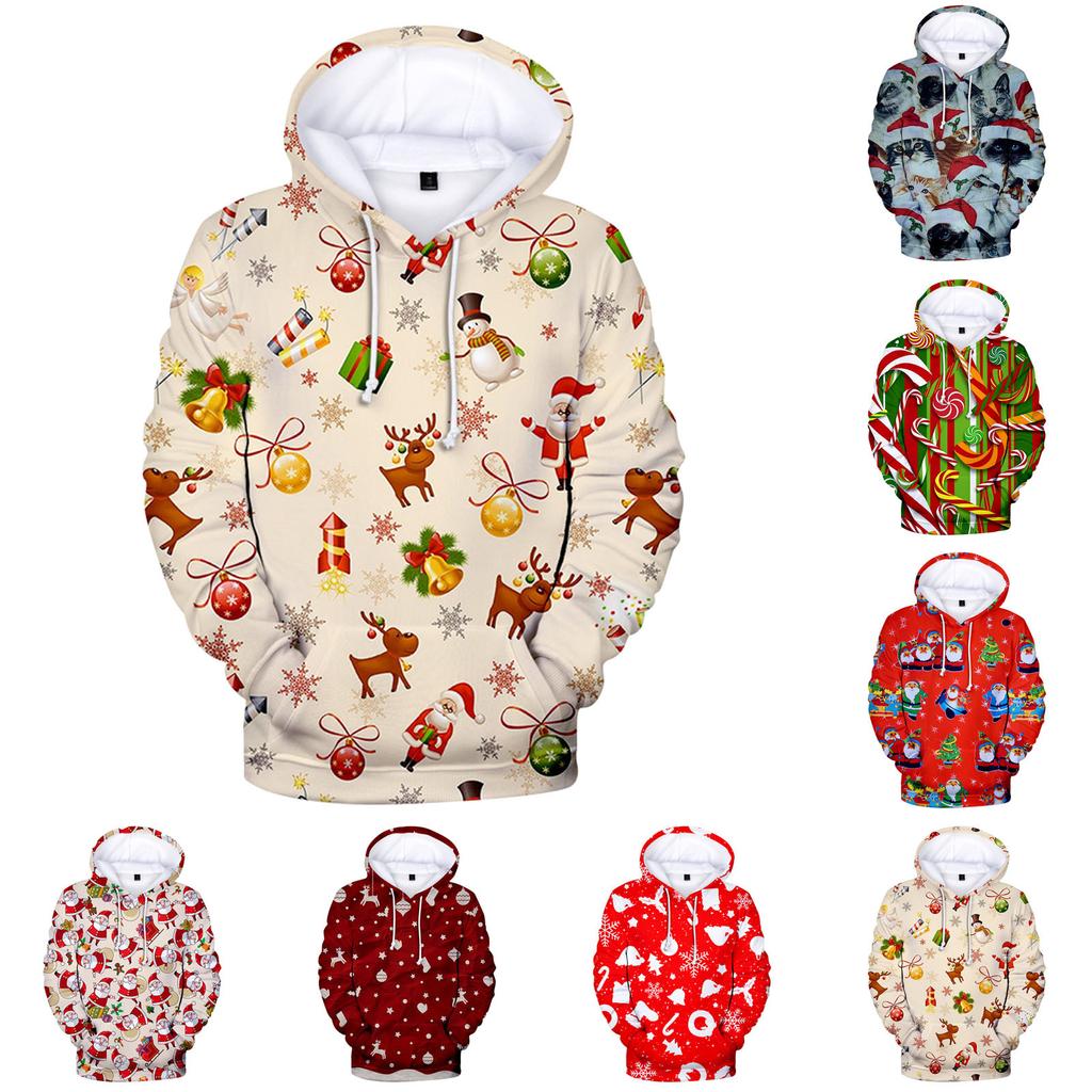 Рождественский модный свободный мужской и женский тонкий свитер с капюшоном