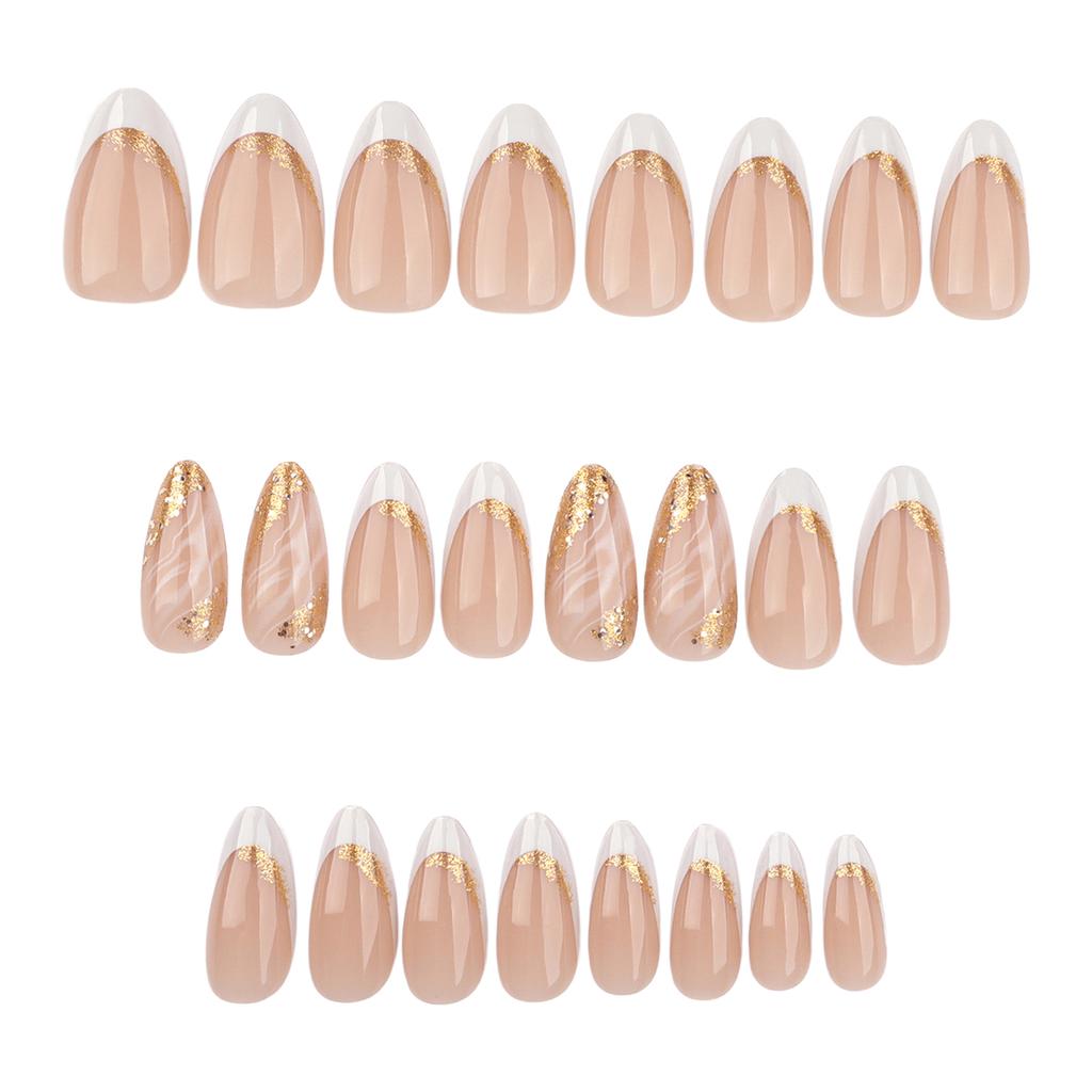 24pcs Women Full Cover Stick on Nails White Tips Almond Artificial Nails for Women Girls Manicure DIY