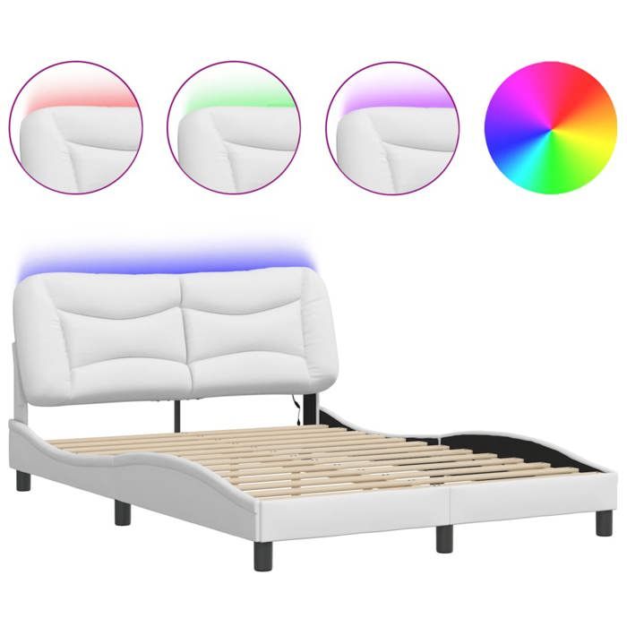 VidaXL Bed Frames with LED Lights, Upholstered Bed, Double Bed, Adult Bedroom Interior Bed, Modern, White 3213935