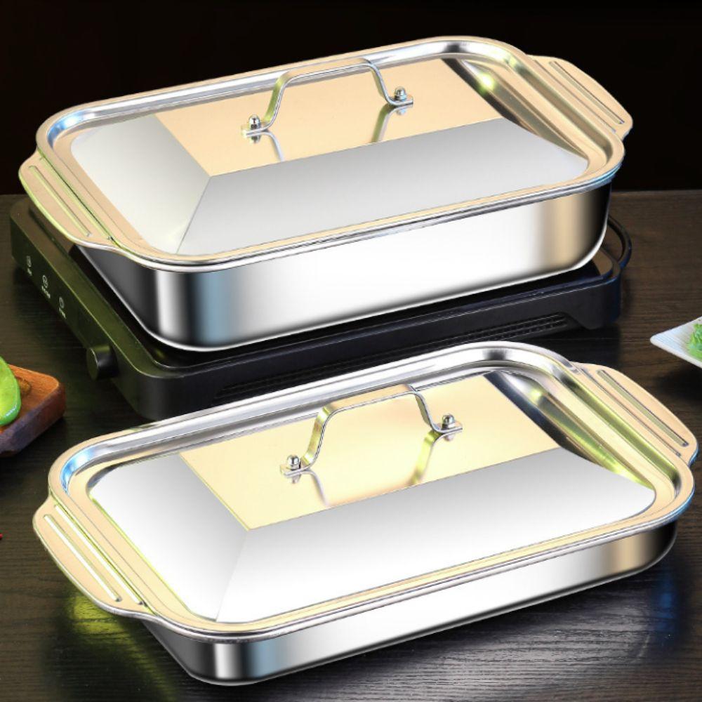 With Lid Grilling Tray Stainless Steel Grilled Fish Plate BBQ Plate Roaster Pan Oven