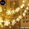 3M/6M светодиодные гирлянды из снежинок, гирлянды, гирлянды на батарейках, подвесные украшения, рождественская елка, PA