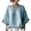 Women's Loose V-Neck Batwing Sleeve Linen Blend Top