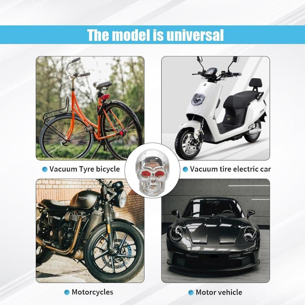 Yoryu Skull Tire Valve Cap,Skull Valve Stem Cap,4pcs Skull Motorcycle Valve Stem Caps |