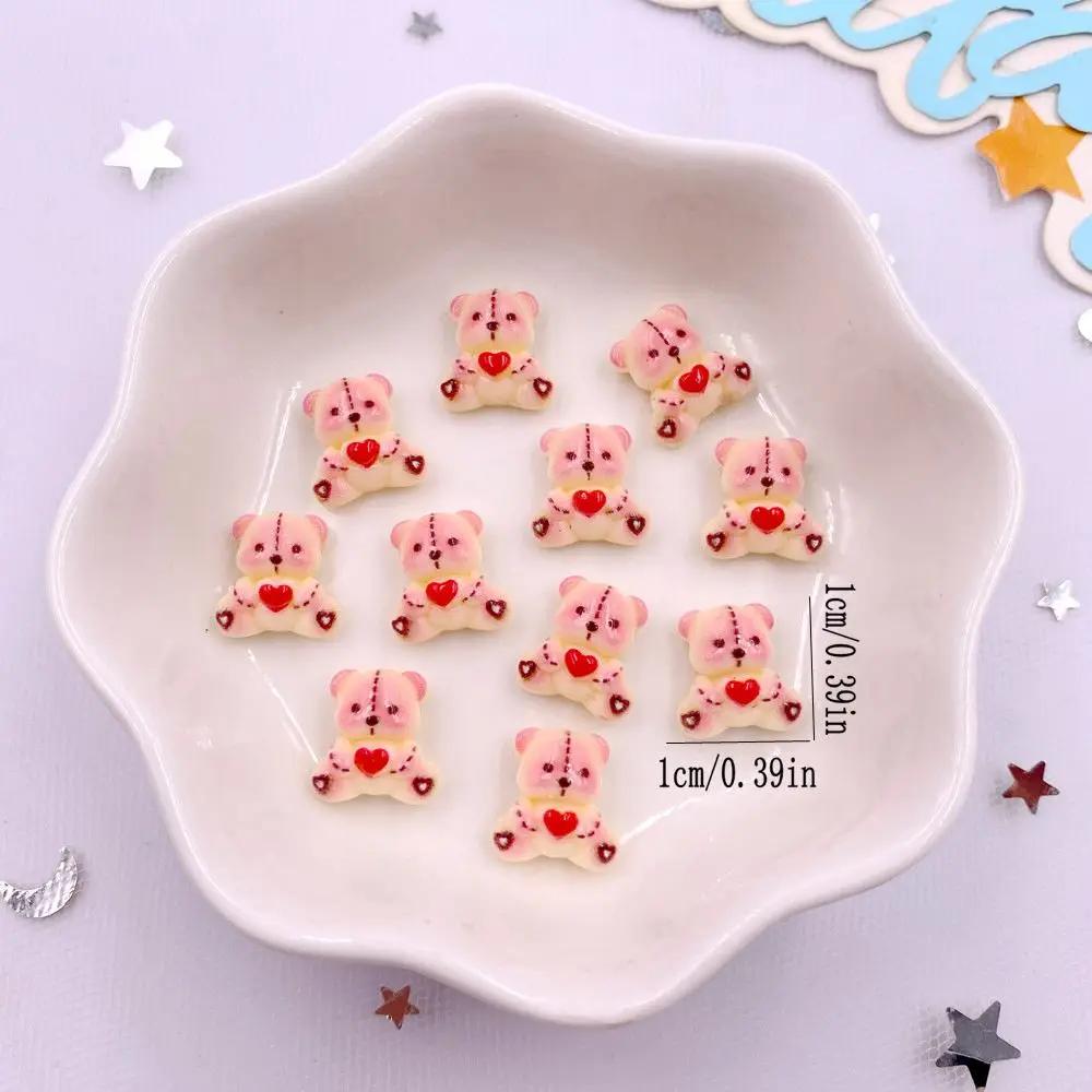 50 шт. красочные фигурки медведя из смолы с бантом из мультфильма «Любовь» с плоской задней частью для нейл-арта, украшения для самостоятельного скрапбукинга, аксессуары для поделок