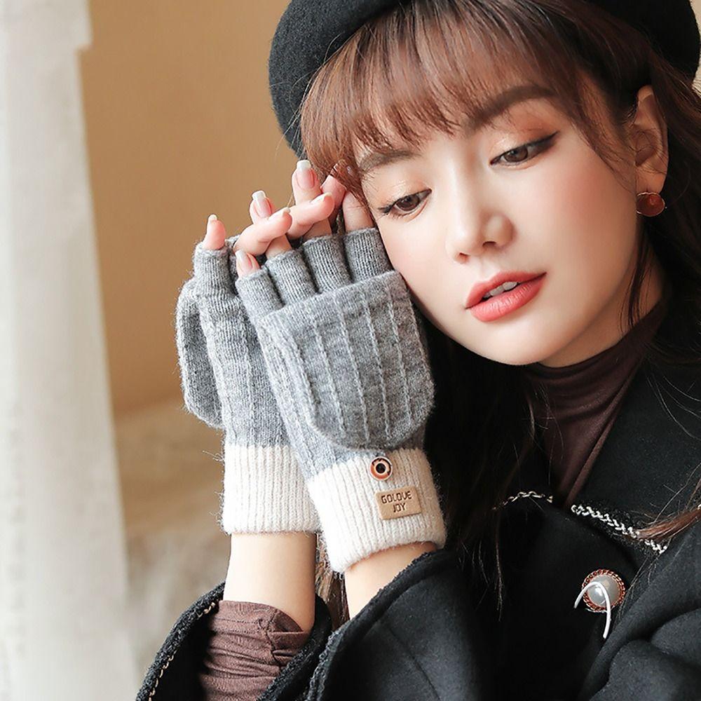 Зимние перчатки с сенсорным экраном, вязаные шерстяные перчатки-митенки, повседневные грелки для рук для женщин, зимние теплые