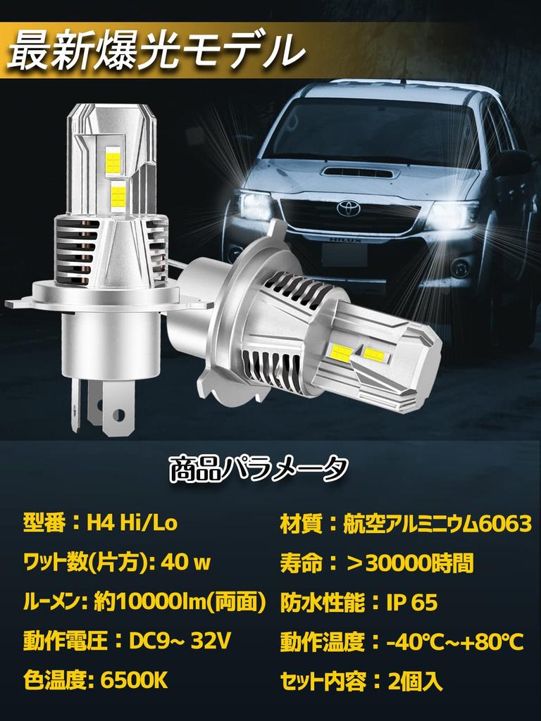 Briteye Car H4 LED Bulbs with 6500K High Meets New Vehicle Inspection Integrated LED Highest Instant Quiet Cooling Compatible with Constant Current