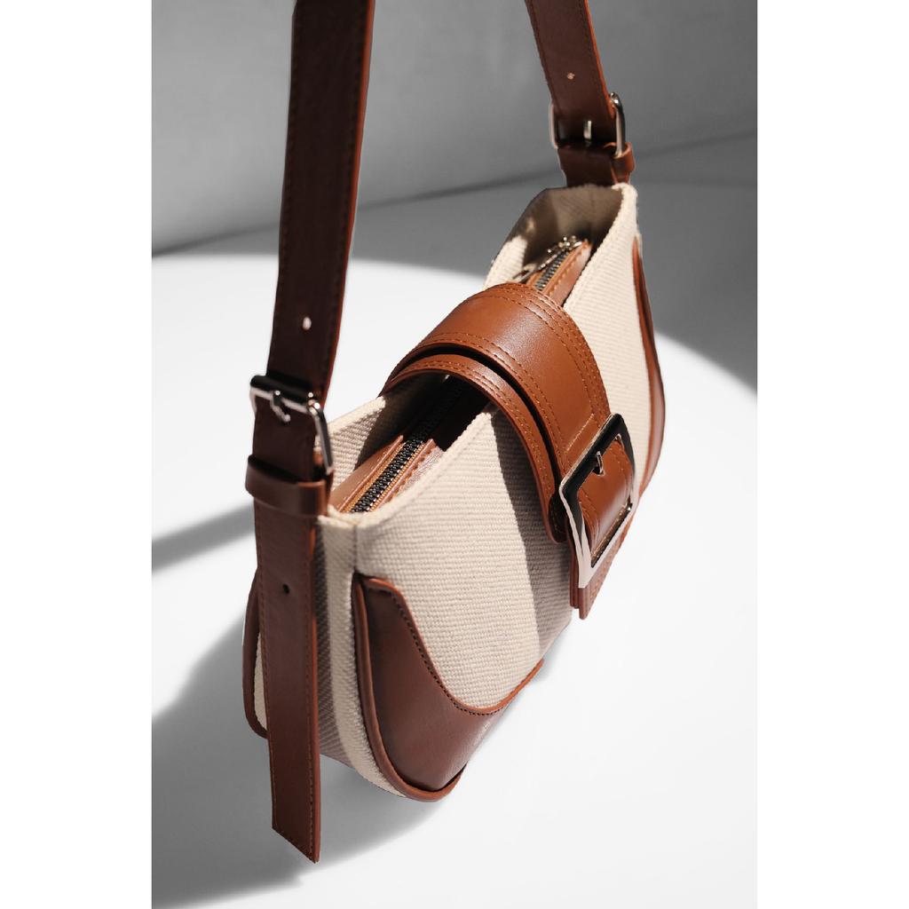 Black Linen Buckle Hand And Shoulder Bag