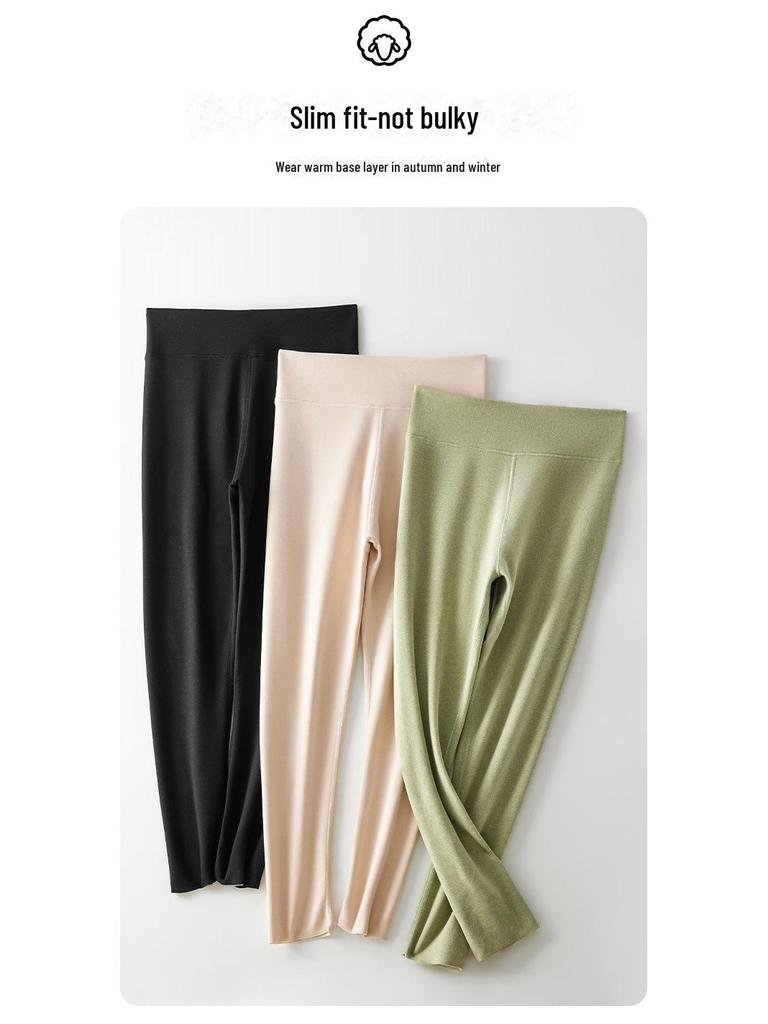 High-Waist Seamless Tummy-Control Cashmere Silk Women's Leggings - Thick, Warm, Plus-Size for Autumn & Winter