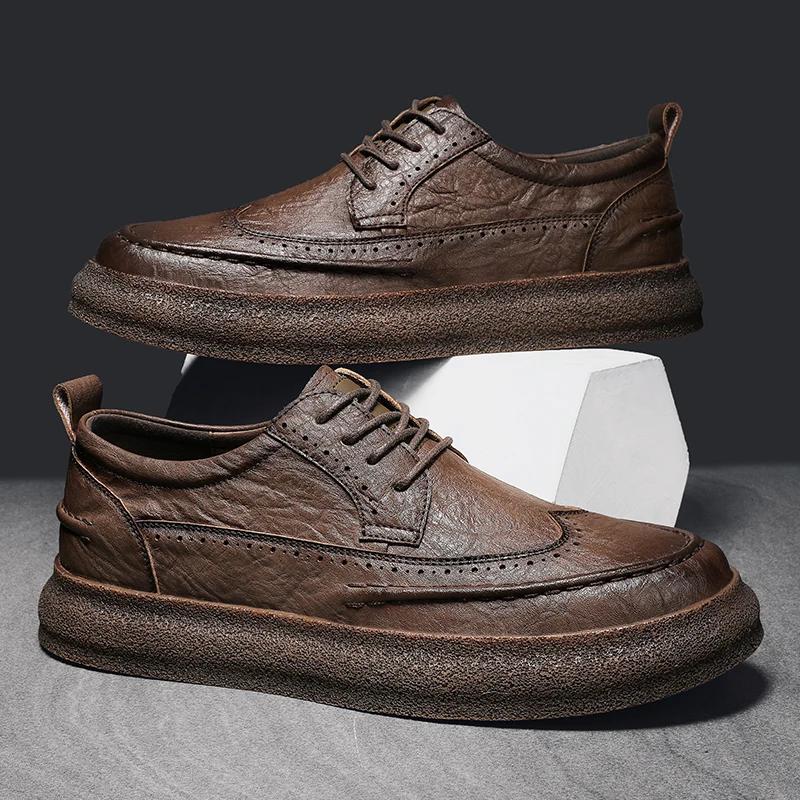 Модные мужские туфли-броги на открытом воздухе в британском стиле, кожаные туфли на шнуровке, модная повседневная обувь для деловых людей, обувь Chaussure Homme