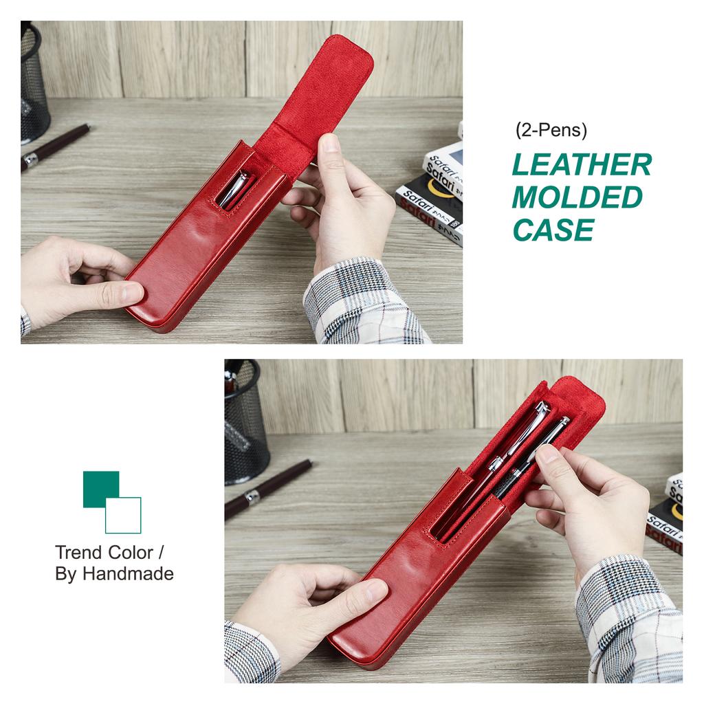 Роскошный футляр для перьевых ручек из натуральной кожи, 2 слота, для женщин и мужчин, дорожный кейс для хранения ручек, офисный, школьный, для колледжа, ручка, карандаш, канцелярские товары