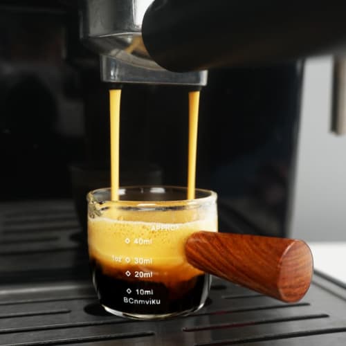 Espresso Shot Glass, Measuring Cup with Wooden Handle, Milk Cup, Double Spout, Graduated, Thickened Heat-Resistant Glass, Sake Glass, Wine Glass, for