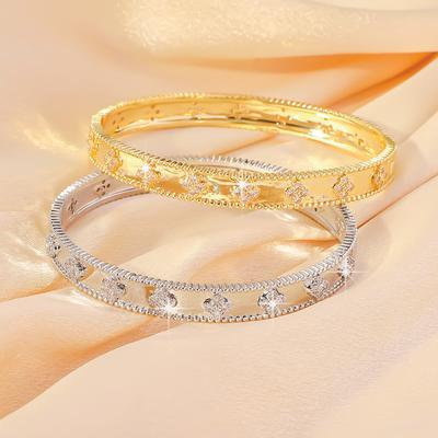 Четырехлистный клевер узкий вариант женский браслет-трубка из розового золота светлый роскошный браслет-трубка из цветка